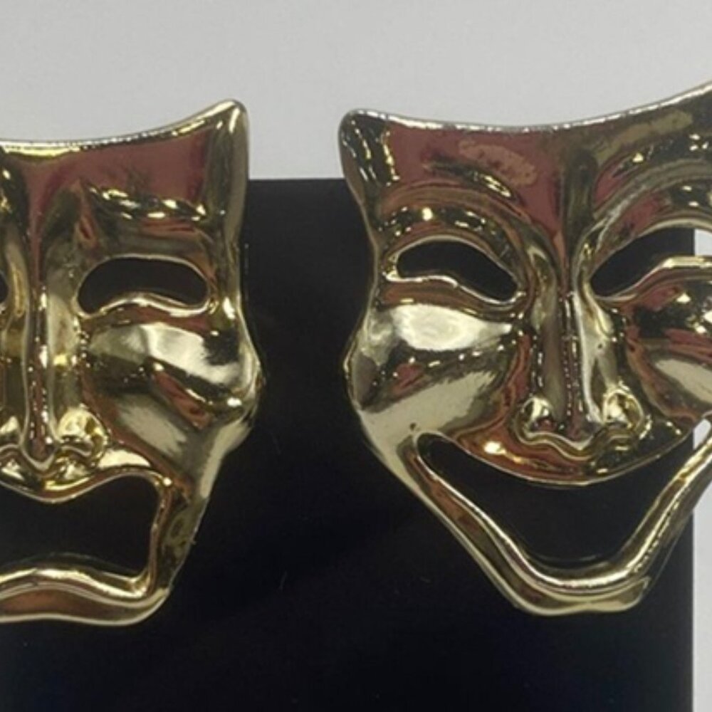 Comedy and Tragedy Earrings - gold tone- not signed